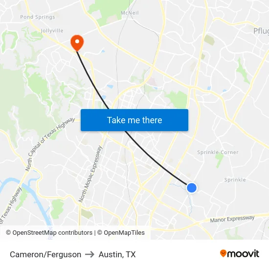 Cameron/Ferguson to Austin, TX map