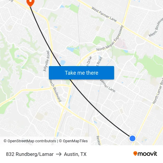 832 Rundberg/Lamar to Austin, TX map