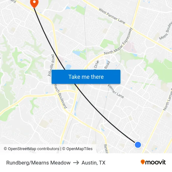 Rundberg/Mearns Meadow to Austin, TX map