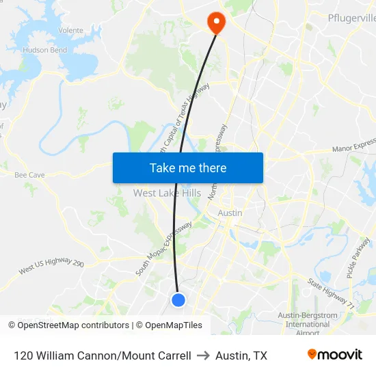 120 William Cannon/Mount Carrell to Austin, TX map