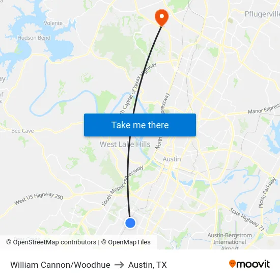 William Cannon/Woodhue to Austin, TX map