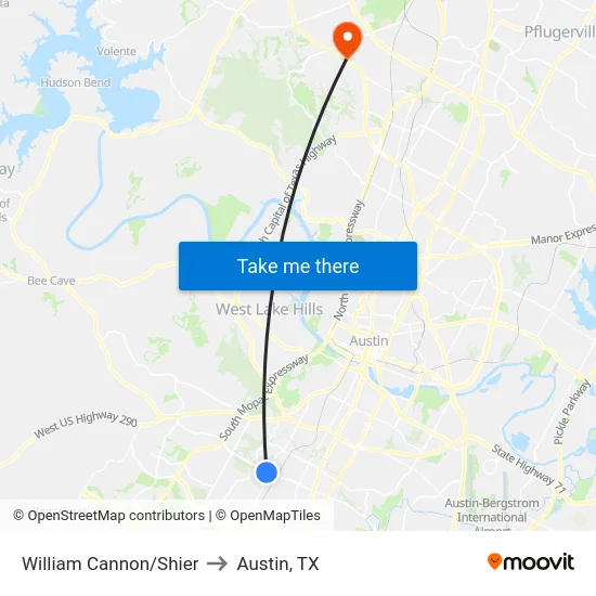 William Cannon/Shier to Austin, TX map