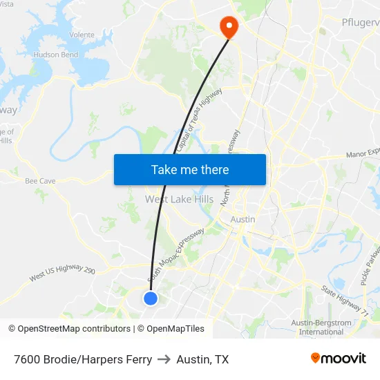 7600 Brodie/Harpers Ferry to Austin, TX map