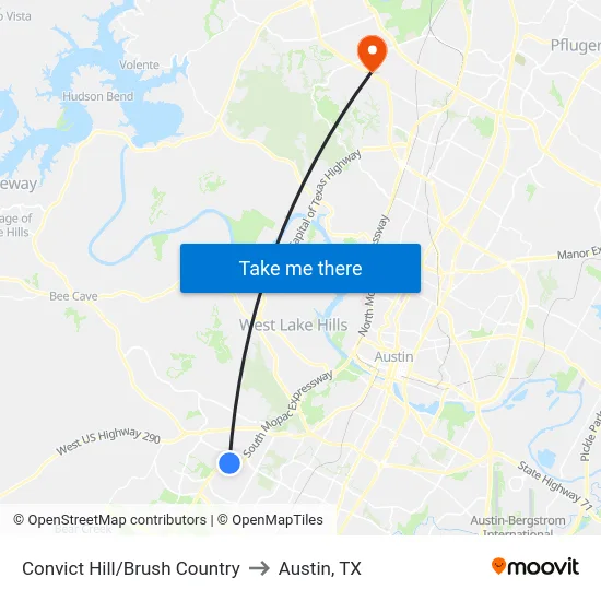 Convict Hill/Brush Country to Austin, TX map
