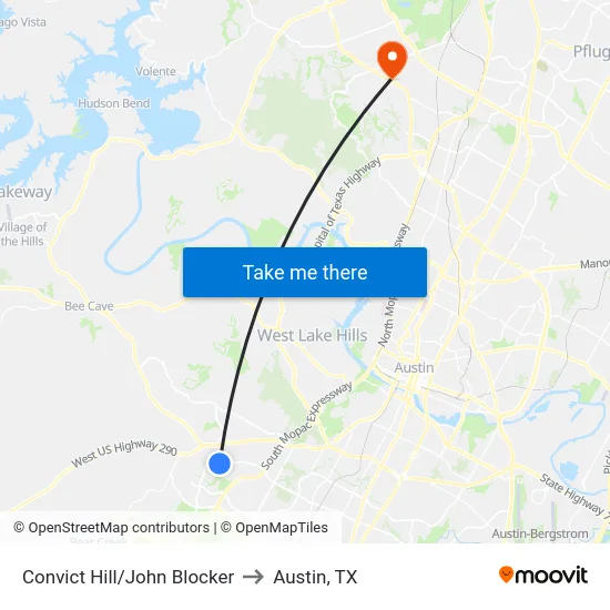 Convict Hill/John Blocker to Austin, TX map