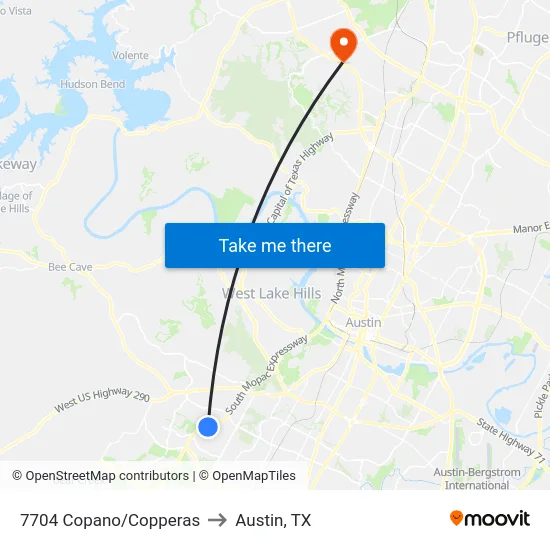 7704 Copano/Copperas to Austin, TX map