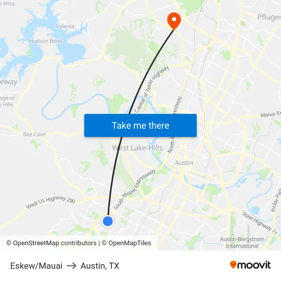Eskew/Mauai to Austin, TX map