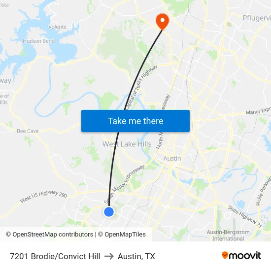 7201 Brodie/Convict Hill to Austin, TX map