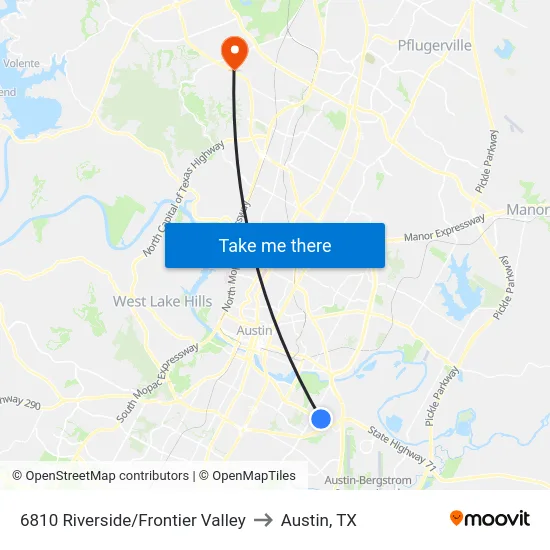 6810 Riverside/Frontier Valley to Austin, TX map