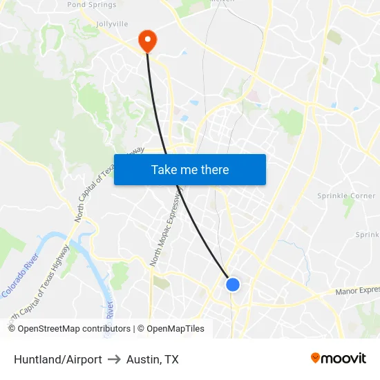 Huntland/Airport to Austin, TX map