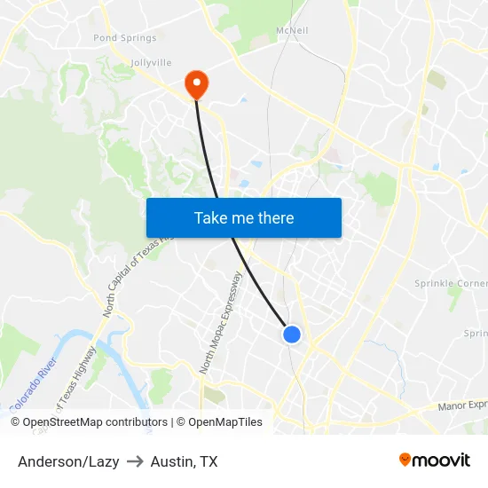 Anderson/Lazy to Austin, TX map