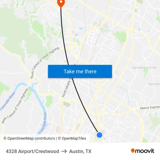 4328 Airport/Crestwood to Austin, TX map