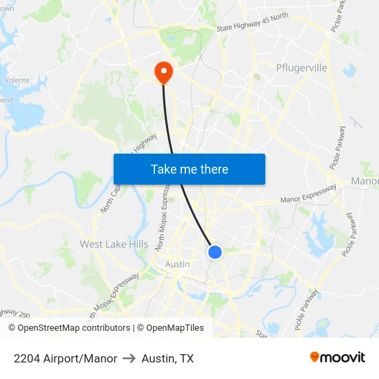 2204 Airport/Manor to Austin, TX map