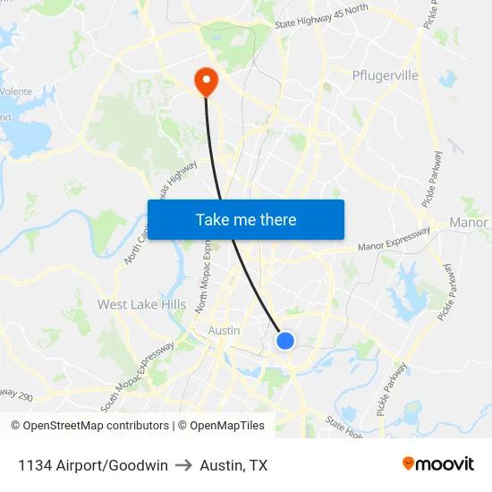 1134 Airport/Goodwin to Austin, TX map