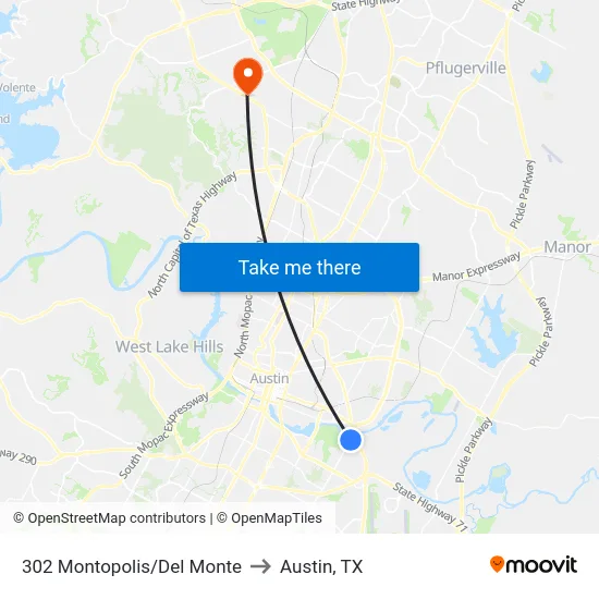 302 Montopolis/Del Monte to Austin, TX map