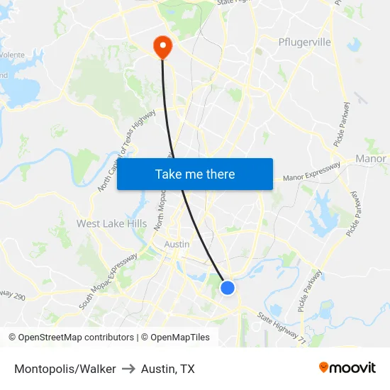 Montopolis/Walker to Austin, TX map