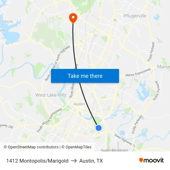 1412 Montopolis/Marigold to Austin, TX map