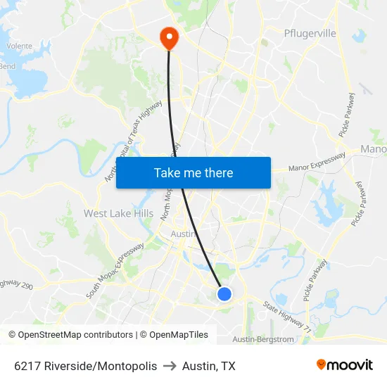 6217 Riverside/Montopolis to Austin, TX map