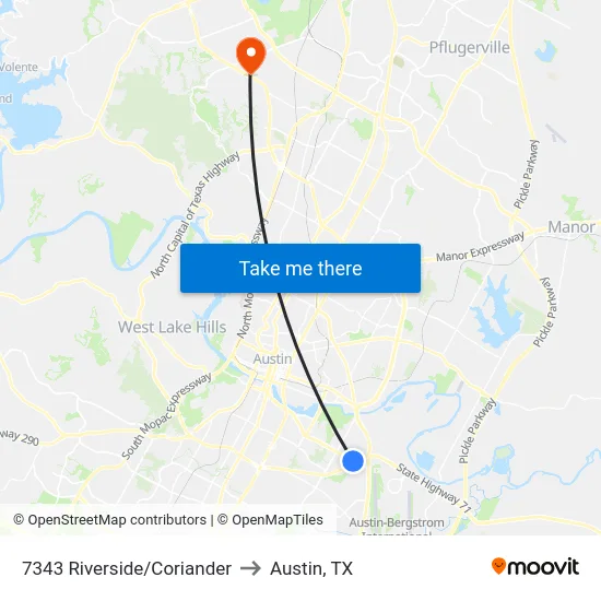 7343 Riverside/Coriander to Austin, TX map