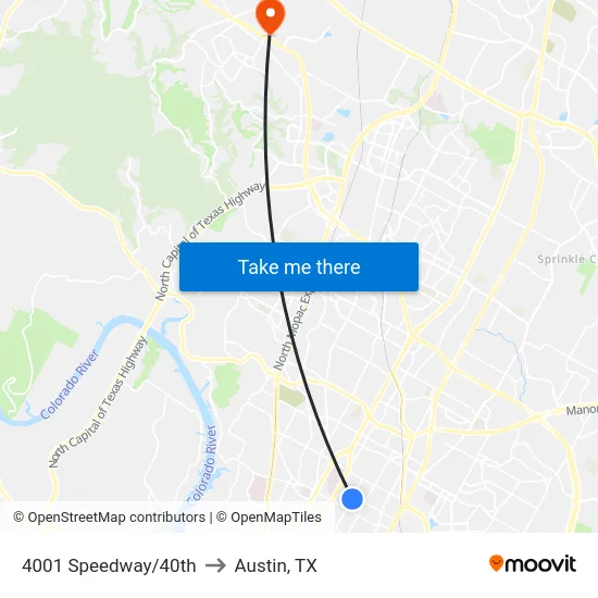 4001 Speedway/40th to Austin, TX map