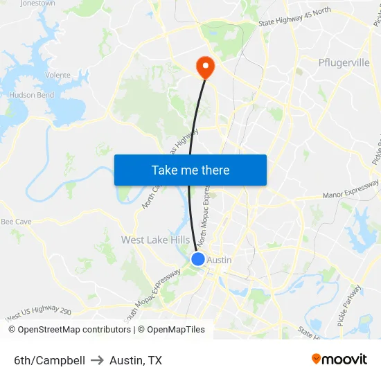 6th/Campbell to Austin, TX map