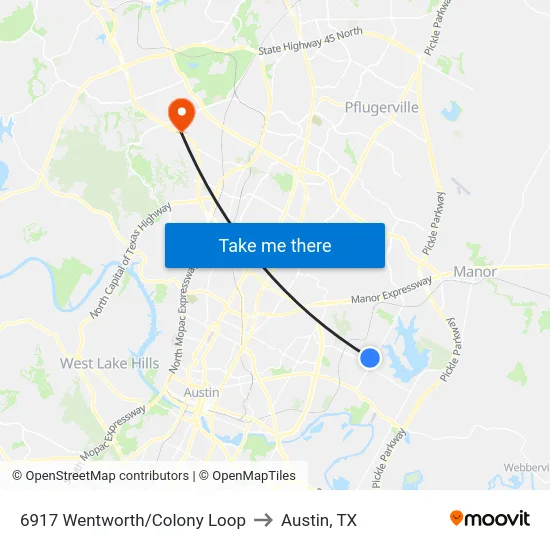 6917 Wentworth/Colony Loop to Austin, TX map