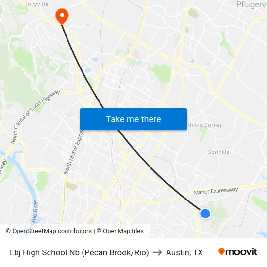 Lbj High School Nb (Pecan Brook/Rio) to Austin, TX map