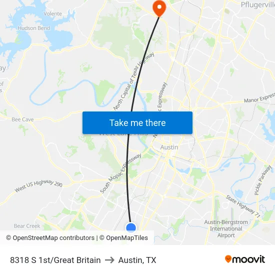 8318 S 1st/Great Britain to Austin, TX map