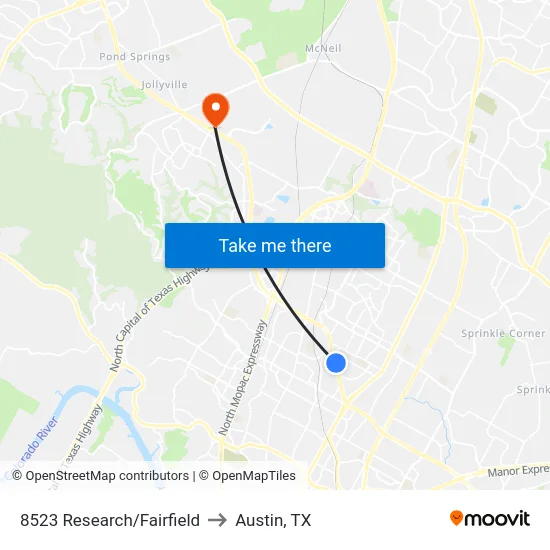 8523 Research/Fairfield to Austin, TX map