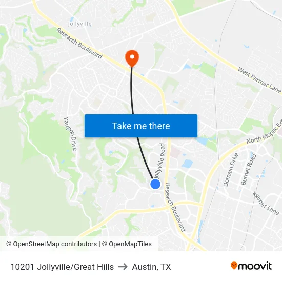 10201 Jollyville/Great Hills to Austin, TX map