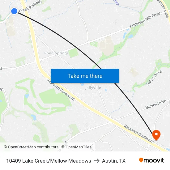 10409 Lake Creek/Mellow Meadows to Austin, TX map