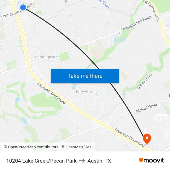 10204 Lake Creek/Pecan Park to Austin, TX map