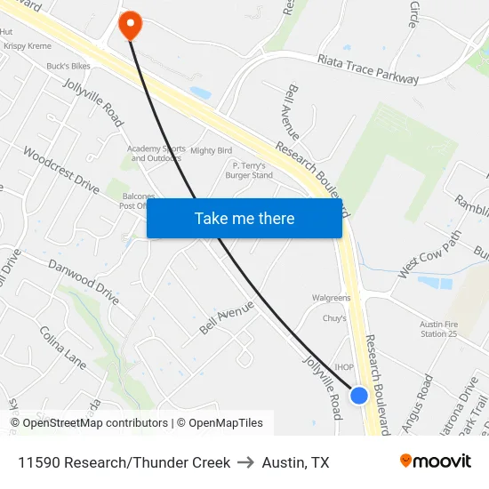 11590 Research/Thunder Creek to Austin, TX map