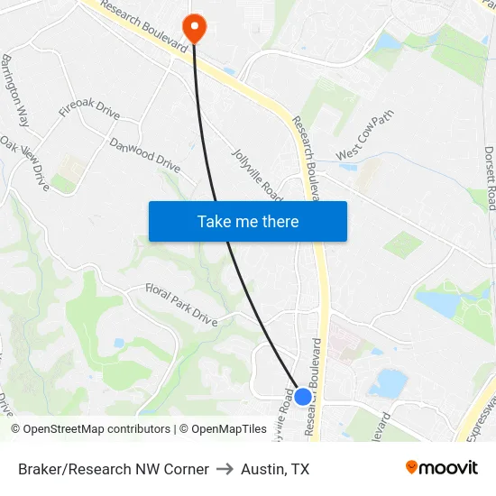 Braker/Research NW Corner to Austin, TX map