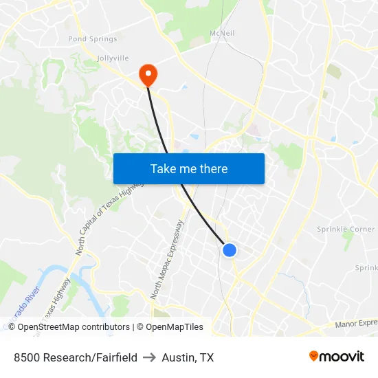 8500 Research/Fairfield to Austin, TX map