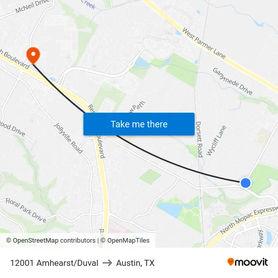 12001 Amhearst/Duval to Austin, TX map