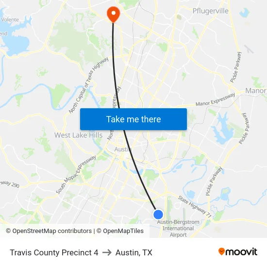 Travis County Precinct 4 to Austin, TX map