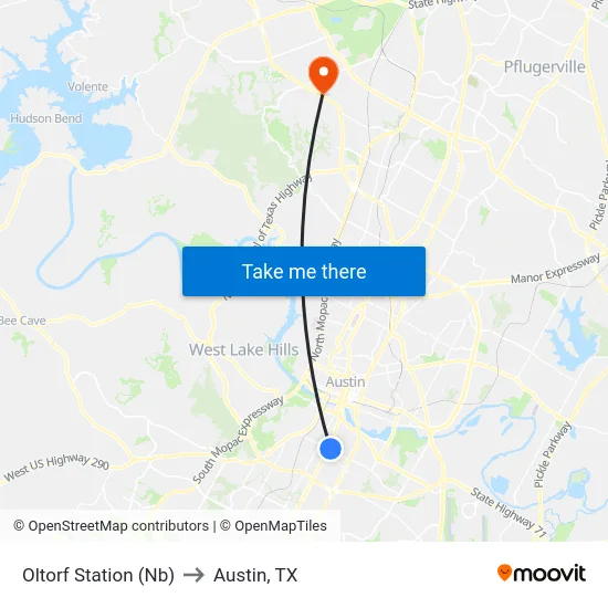 Oltorf Station (Nb) to Austin, TX map