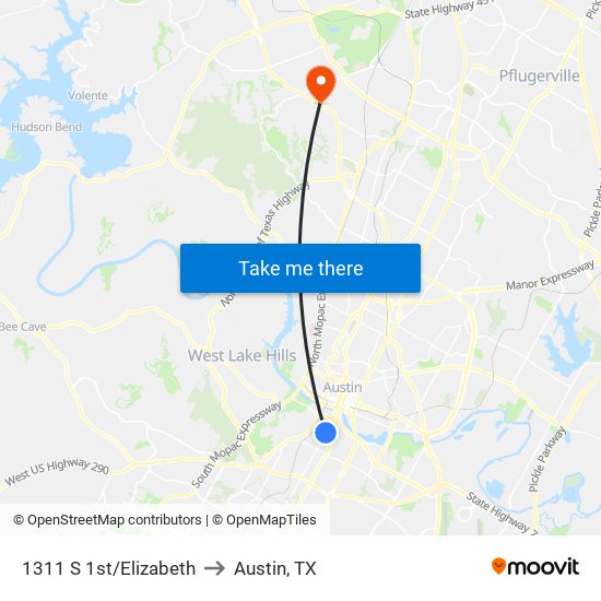 1311 S 1st/Elizabeth to Austin, TX map