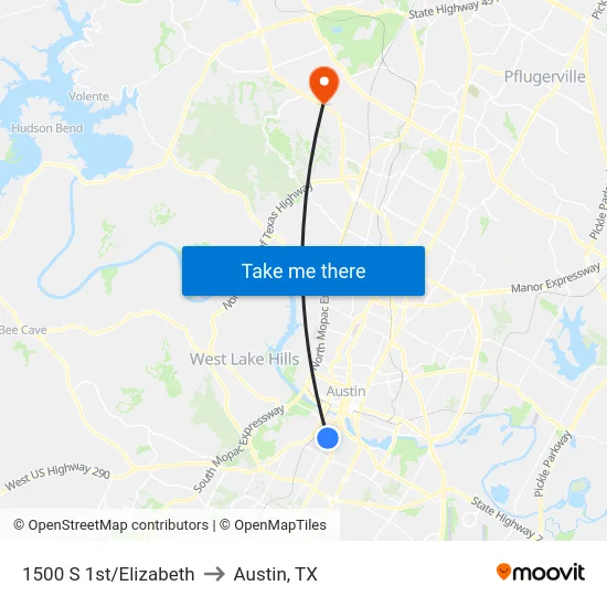 1500 S 1st/Elizabeth to Austin, TX map