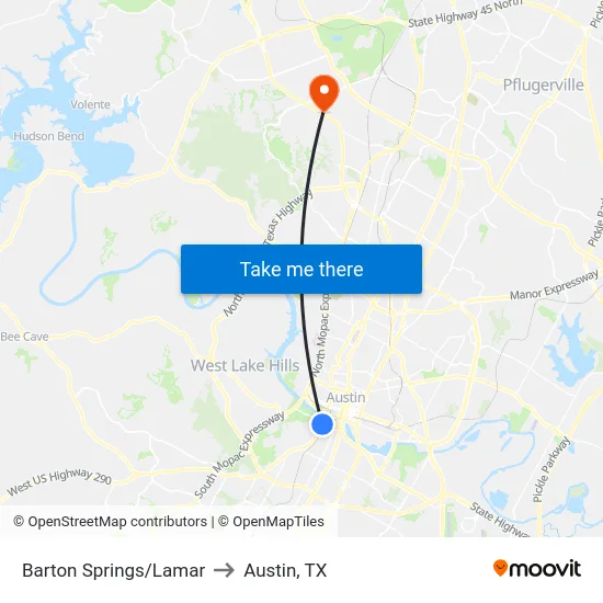 Barton Springs/Lamar to Austin, TX map