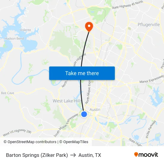 Barton Springs (Zilker Park) to Austin, TX map
