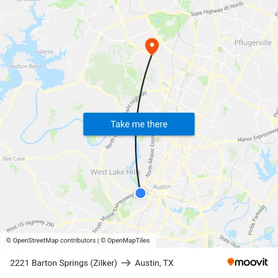 2221 Barton Springs (Zilker) to Austin, TX map