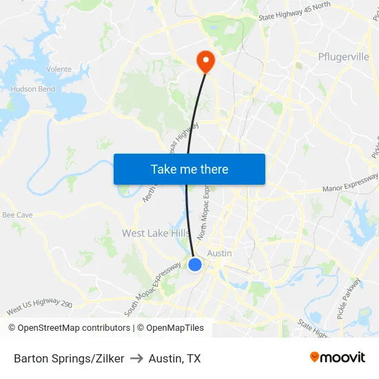 Barton Springs/Zilker to Austin, TX map
