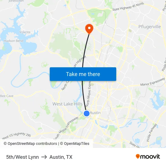 5th/West Lynn to Austin, TX map