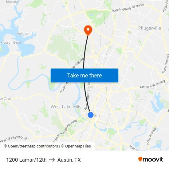 1200 Lamar/12th to Austin, TX map