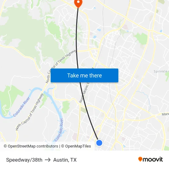 Speedway/38th to Austin, TX map