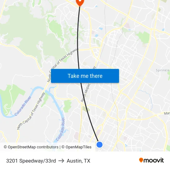 3201 Speedway/33rd to Austin, TX map