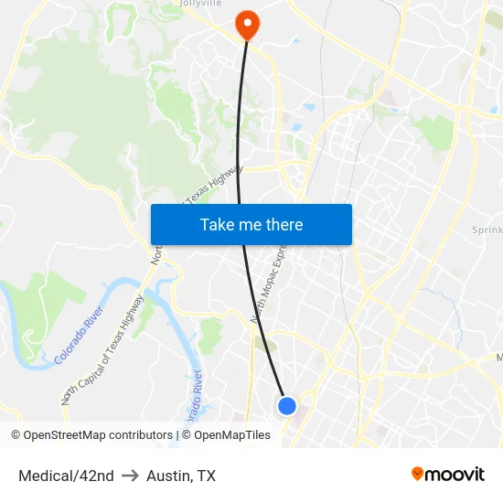 Medical/42nd to Austin, TX map