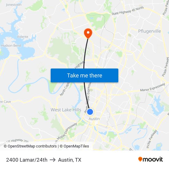 2400 Lamar/24th to Austin, TX map